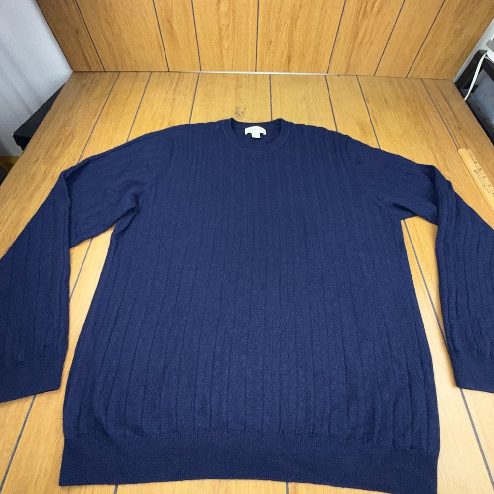 John W Nordstrom Navy 100% Cashmere Ribbed Crewneck Sweater Mens XL IS117704MN
